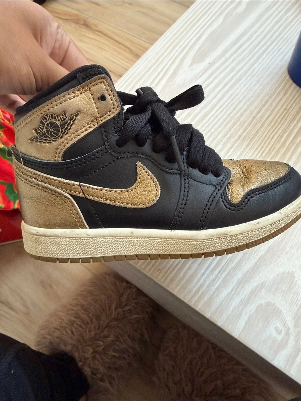 Jordan Kids Black and Gold High-Top Sneaker
